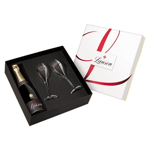 Lanson Le Black Label 75cl Champagne & Branded Flutes Gift set - Next Day Delivery
